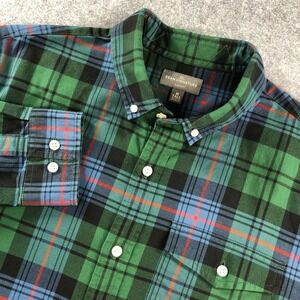 LL Bean Bean Signature Mens MT Green Plaid Long Sleeve Shirt Slim Fit